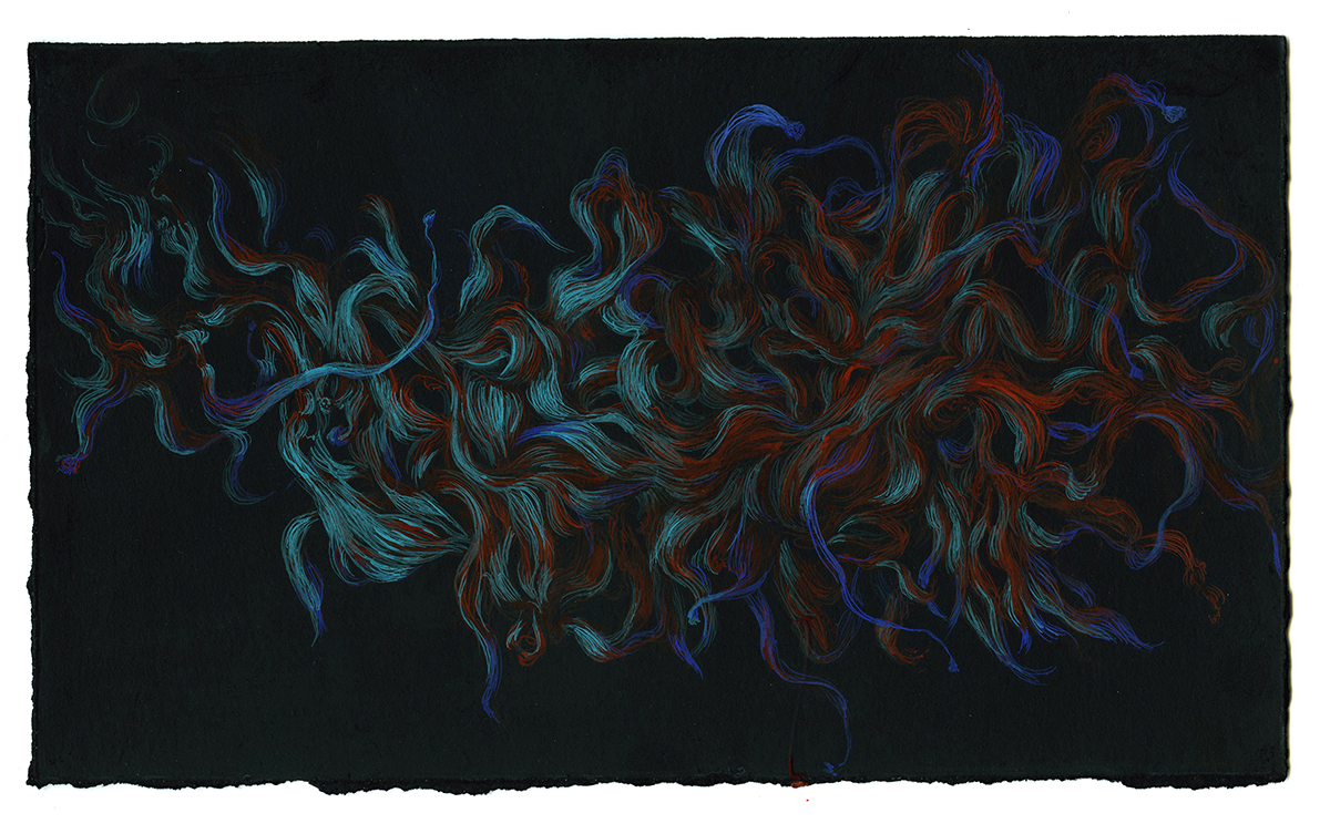 Vermis Study 1, 2007-08, pastel, gouache and ink on paper, 10 x 6 inches