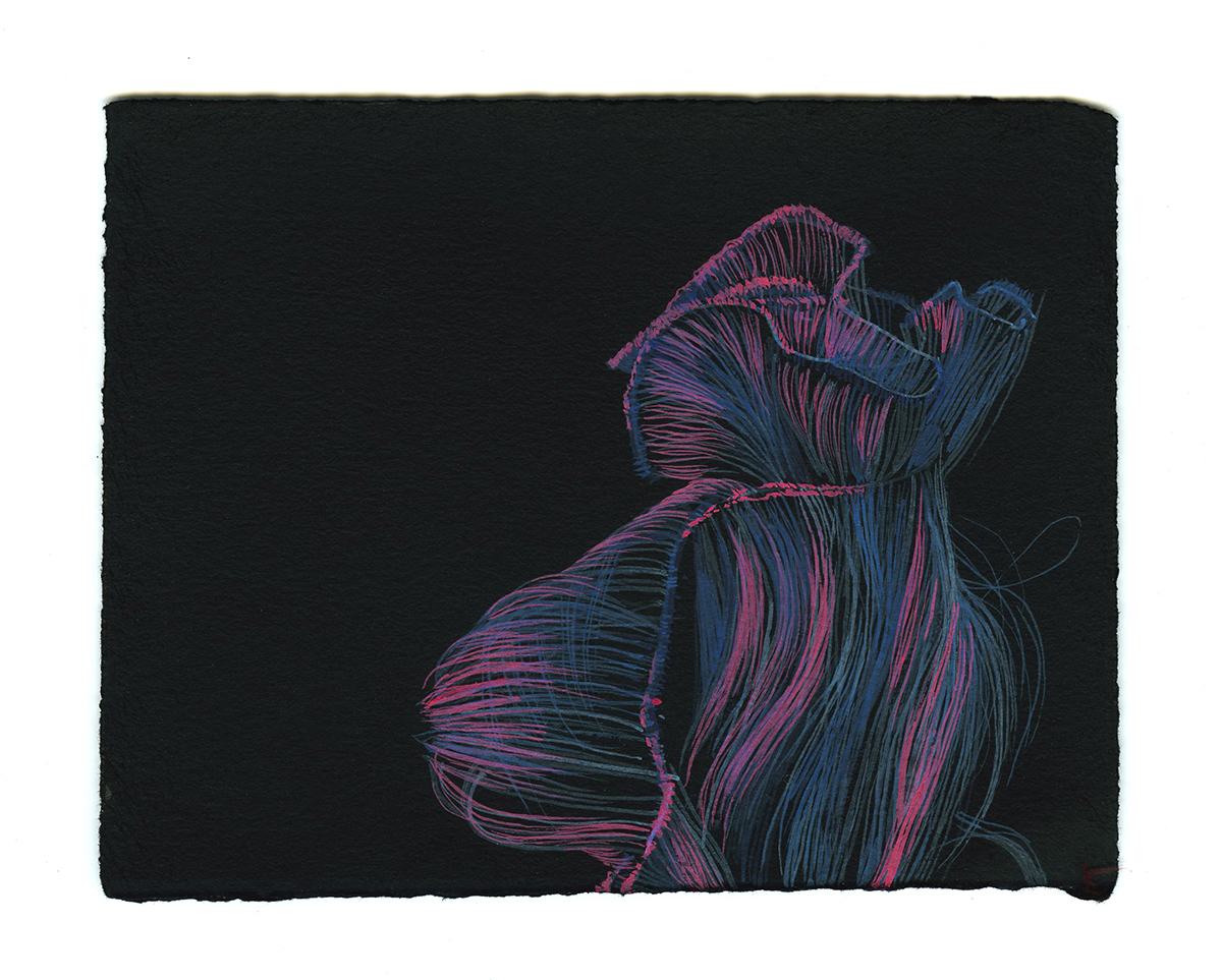 Vermis Study 2, 2007-08, pastel, gouache and ink on paper, 4 x 5 inches