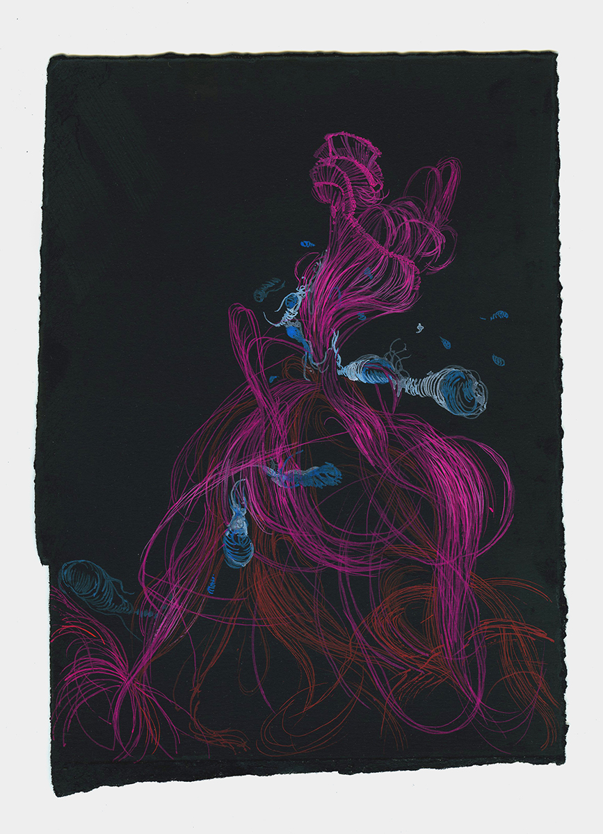 Vermis Study 4, 2007-08, pastel, gouache and ink on paper, 7 3/4 x 5 5/8 inches